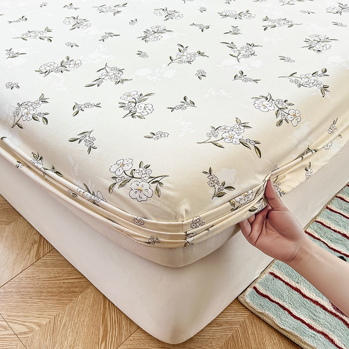 91家纺网 家纺一手货源 找家纺 赫然家纺 2026新款亲肤舒适活性印染水洗棉床笠系列床笠三件套（床笠+枕套） 醒春