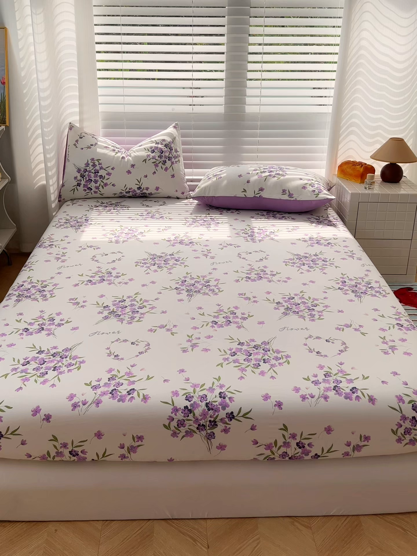 91家纺网 家纺一手货源 找家纺 赫然家纺 2026新款亲肤舒适活性印染水洗棉床笠系列-单床笠 薰衣草