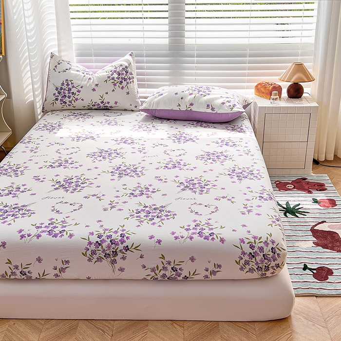 91家纺网 家纺一手货源 找家纺 赫然家纺 2026新款亲肤舒适活性印染水洗棉床笠系列床笠三件套（床笠+枕套） 薰衣草