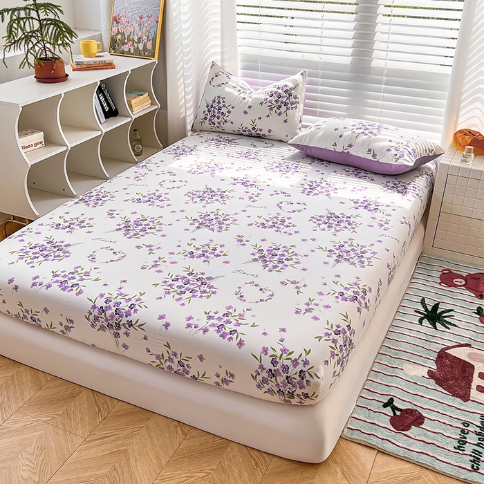 91家纺网 家纺一手货源 找家纺 赫然家纺 2026新款亲肤舒适活性印染水洗棉床笠系列床笠三件套（床笠+枕套） 薰衣草