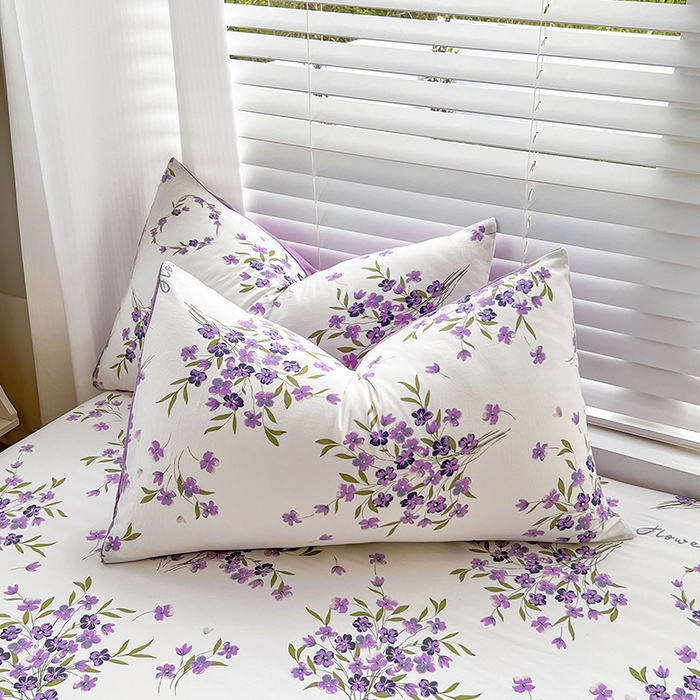 91家纺网 家纺一手货源 找家纺 赫然家纺 2026新款亲肤舒适活性印染水洗棉床笠系列床笠三件套（床笠+枕套） 薰衣草