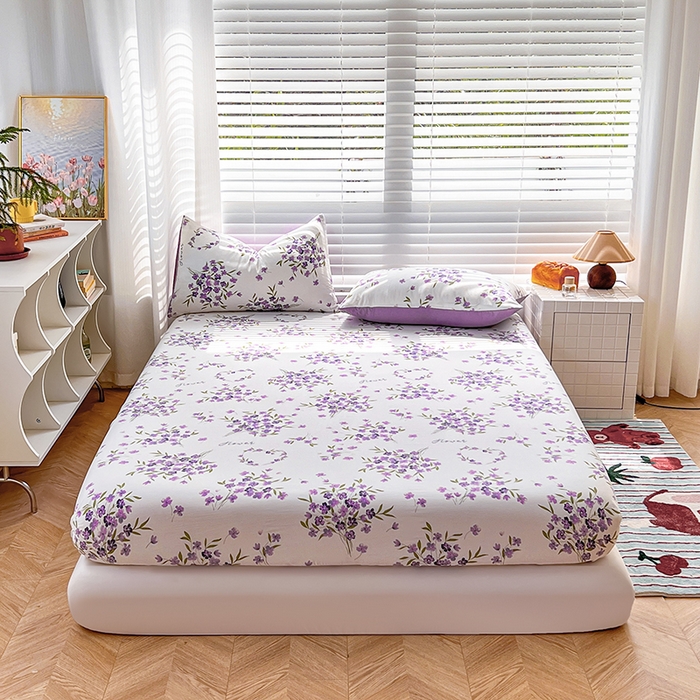 91家纺网 家纺一手货源 找家纺 赫然家纺 2026新款亲肤舒适活性印染水洗棉床笠系列床笠三件套（床笠+枕套） 薰衣草