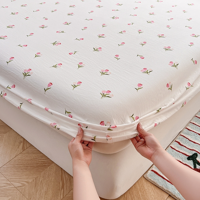 91家纺网 家纺一手货源 找家纺 赫然家纺 2026新款亲肤舒适活性印染水洗棉床笠系列-单床笠 郁金香