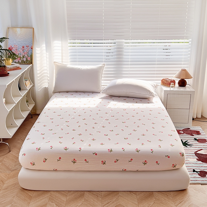 91家纺网 家纺一手货源 找家纺 赫然家纺 2026新款亲肤舒适活性印染水洗棉床笠系列-单床笠 郁金香