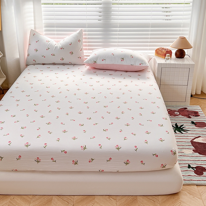 91家纺网 家纺一手货源 找家纺 赫然家纺 2026新款亲肤舒适活性印染水洗棉床笠系列床笠三件套（床笠+枕套） 郁金香