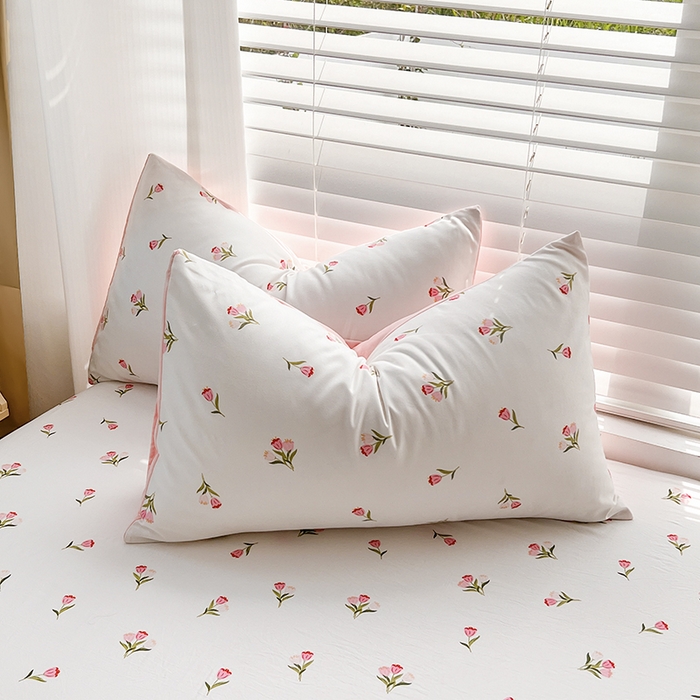 91家纺网 家纺一手货源 找家纺 赫然家纺 2026新款亲肤舒适活性印染水洗棉床笠系列床笠三件套（床笠+枕套） 郁金香