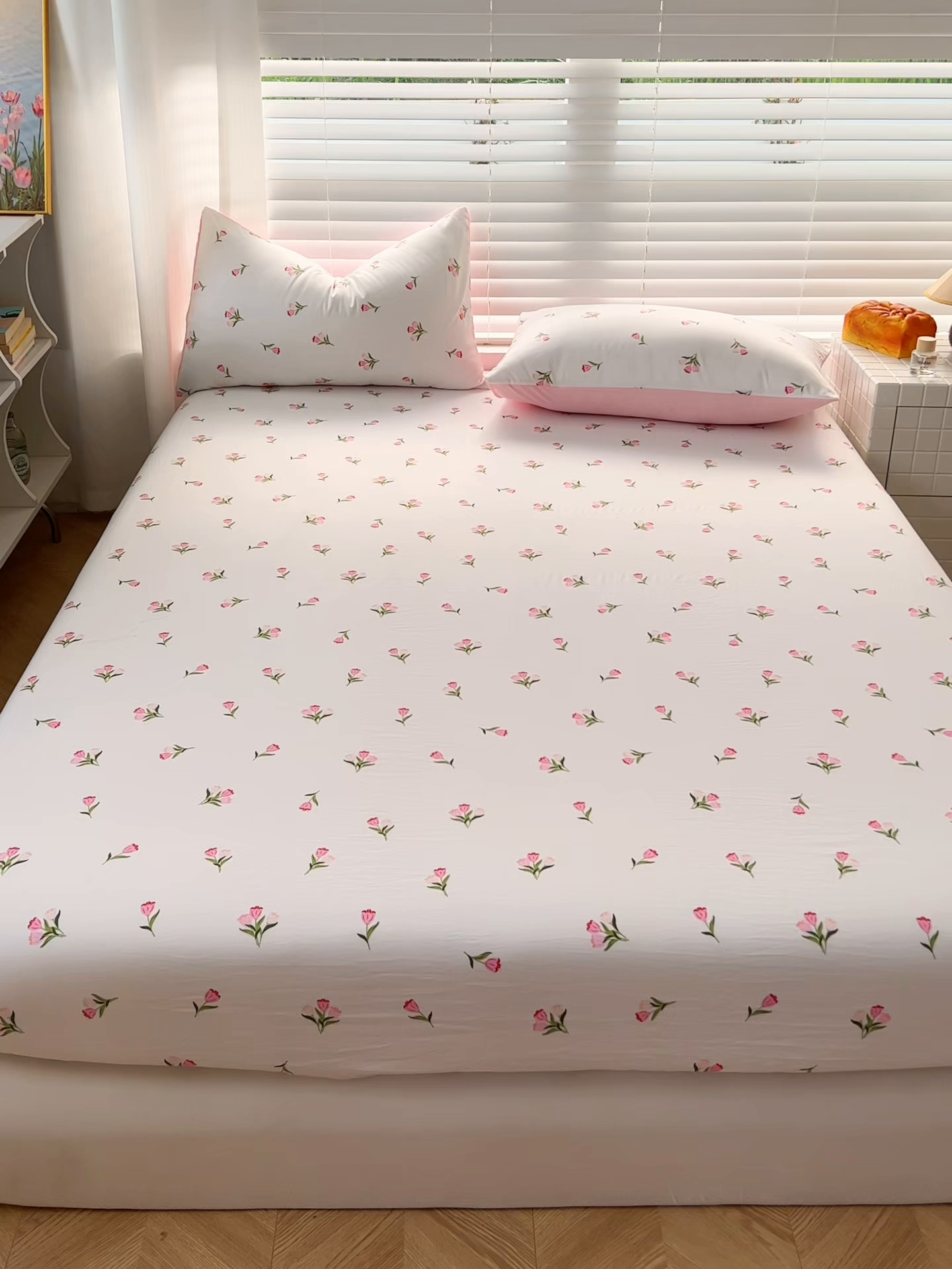 91家纺网 家纺一手货源 找家纺 赫然家纺 2026新款亲肤舒适活性印染水洗棉床笠系列床笠三件套（床笠+枕套） 郁金香