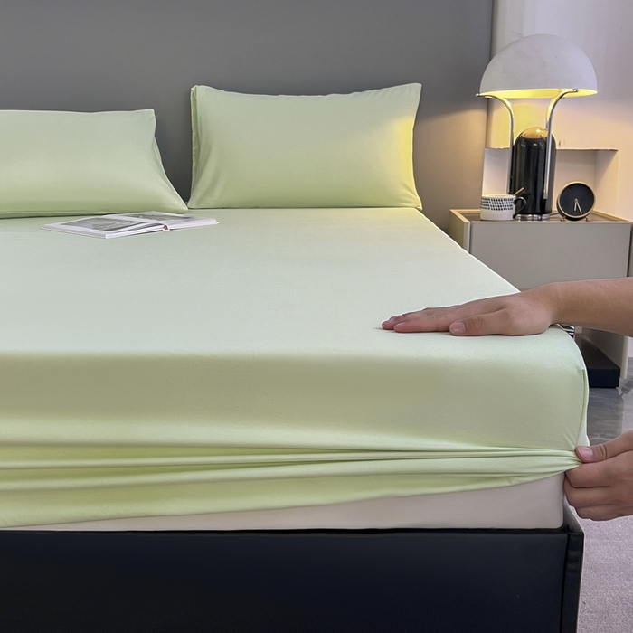 91家纺网 家纺一手货源 找家纺 赫然家纺 2026新款亲肤舒适活性印染纯色磨毛床笠系列床笠三件套（床笠+枕套） 薄荷绿