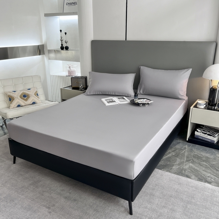 赫然家纺 2026新款亲肤舒适活性印染纯色磨毛床笠系列床笠三件套（床笠+枕套） 浅灰