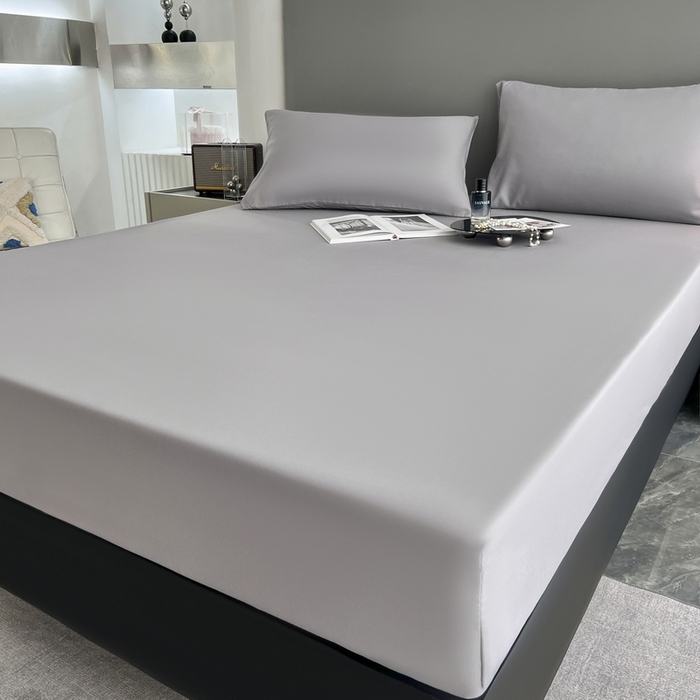 91家纺网 家纺一手货源 找家纺 赫然家纺 2026新款亲肤舒适活性印染纯色磨毛床笠系列床笠三件套（床笠+枕套） 浅灰