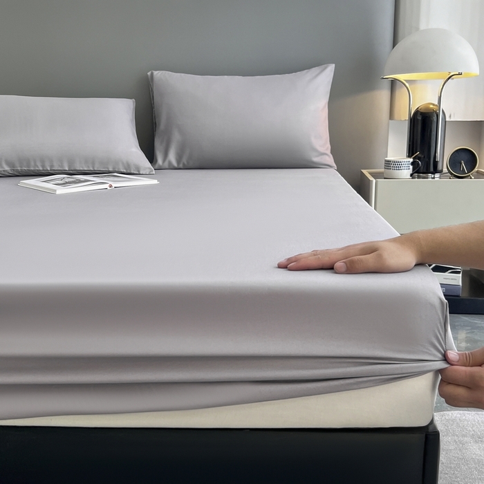 91家纺网 家纺一手货源 找家纺 赫然家纺 2026新款亲肤舒适活性印染纯色磨毛床笠系列床笠三件套（床笠+枕套） 浅灰