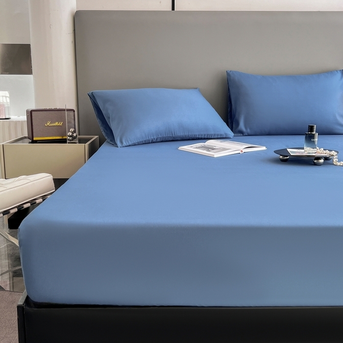 91家纺网 家纺一手货源 找家纺 赫然家纺 2026新款亲肤舒适活性印染纯色磨毛床笠系列床笠三件套（床笠+枕套） 天蓝