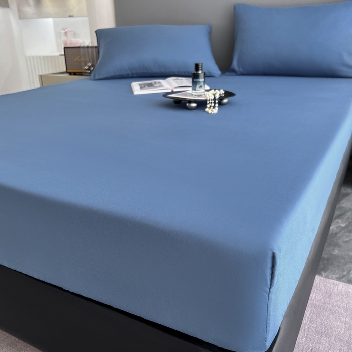 91家纺网 家纺一手货源 找家纺 赫然家纺 2026新款亲肤舒适活性印染纯色磨毛床笠系列床笠三件套（床笠+枕套） 天蓝