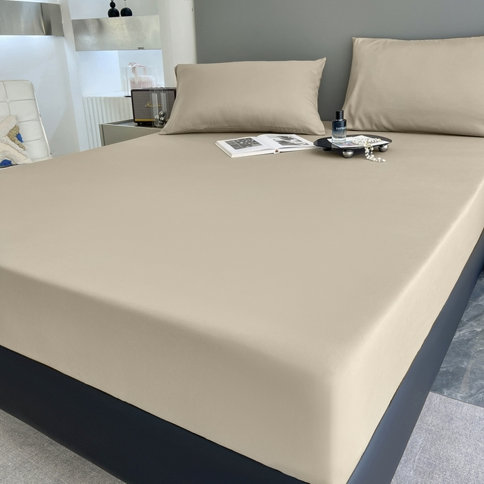 91家纺网 家纺一手货源 找家纺 赫然家纺 2026新款亲肤舒适活性印染纯色磨毛床笠系列床笠三件套（床笠+枕套） 驼色