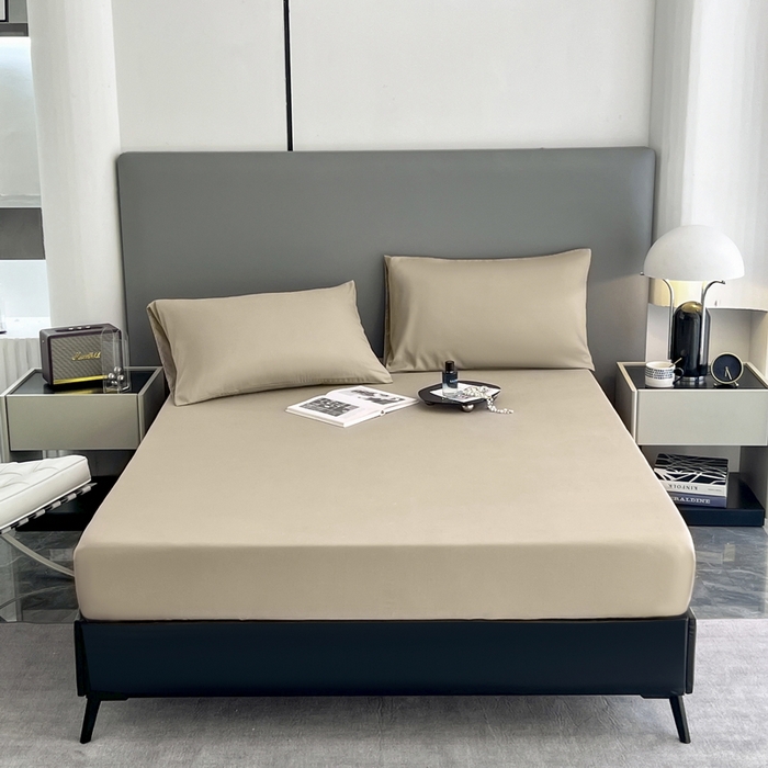 91家纺网 家纺一手货源 找家纺 赫然家纺 2026新款亲肤舒适活性印染纯色磨毛床笠系列床笠三件套（床笠+枕套） 驼色