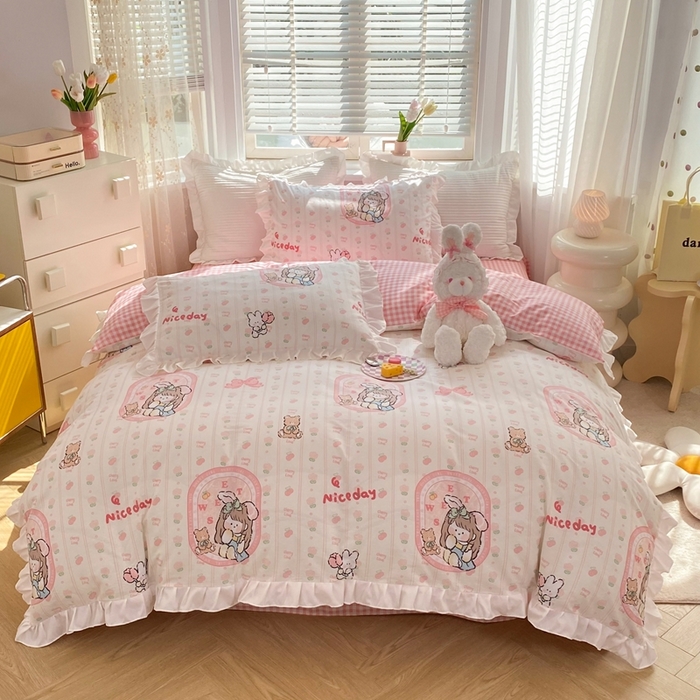 91家纺网 家纺一手货源 找家纺 （总）玉元坊 2025春夏新款公主风全棉纯棉花边被套床单四件套