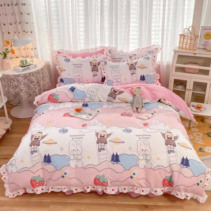 91家纺网 家纺一手货源 找家纺 （总）玉元坊 2025春夏新款公主风全棉纯棉花边被套床单四件套