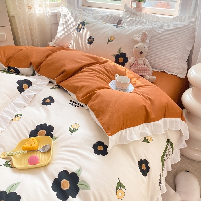 91家纺网 家纺一手货源 找家纺 玉元坊 2025春夏新款公主风全棉纯棉花边被套床单四件套 邦尼兔