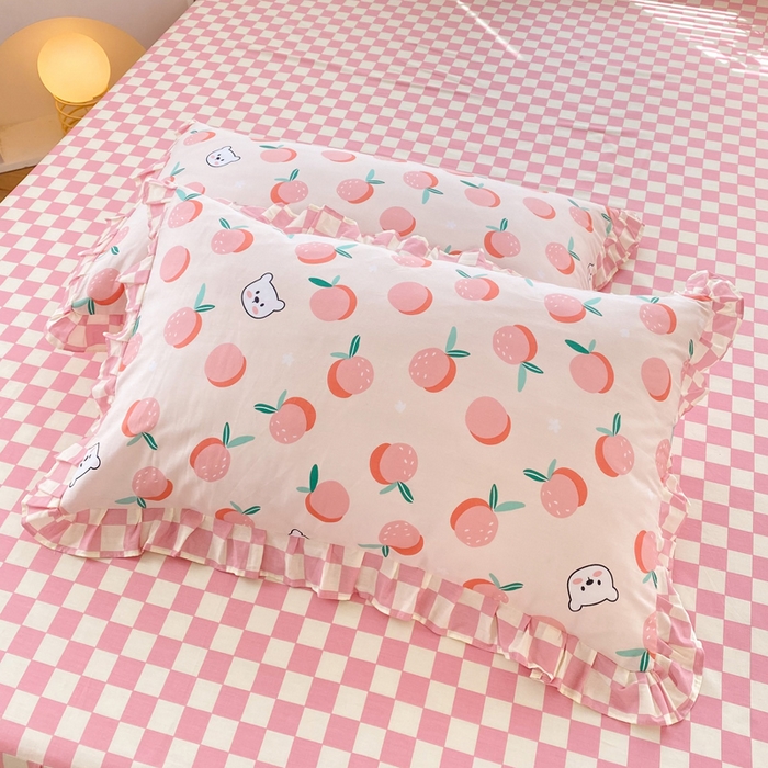 91家纺网 家纺一手货源 找家纺 玉元坊 2025春夏新款公主风全棉纯棉花边被套床单四件套 桔子熊