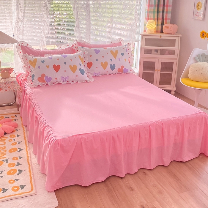 91家纺网 家纺一手货源 找家纺 玉元坊 2025春夏新款公主风全棉纯棉花边被套床单四件套 满心喜悦