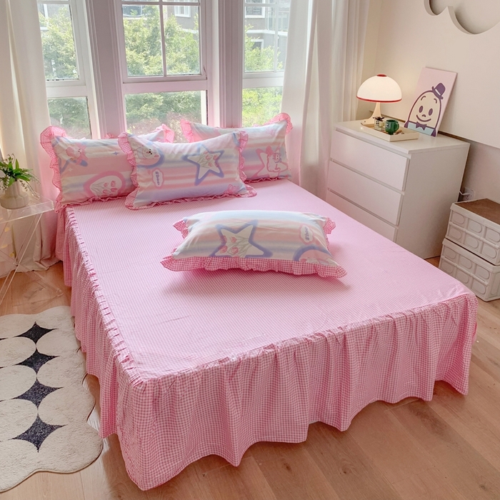 91家纺网 家纺一手货源 找家纺 玉元坊 2025春夏新款公主风全棉纯棉花边被套床单四件套 奶油小狗