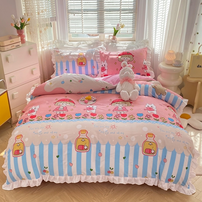 玉元坊 2025春夏新款公主风全棉纯棉花边被套床单四件套 漂流瓶