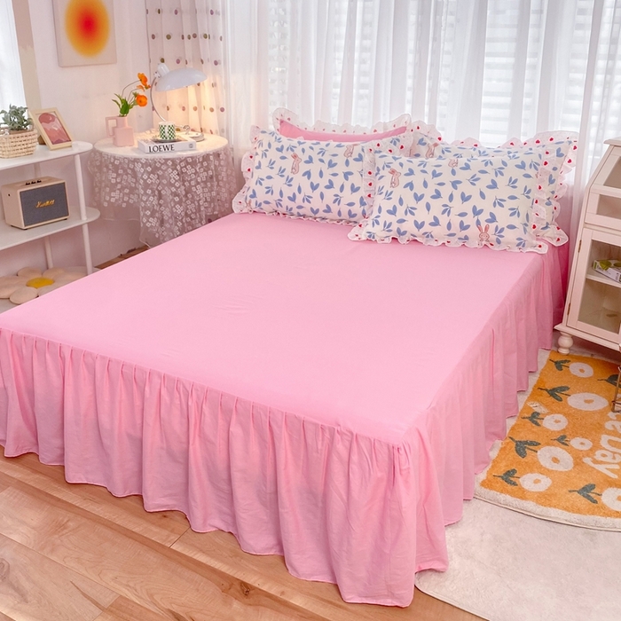 91家纺网 家纺一手货源 找家纺 玉元坊 2025春夏新款公主风全棉纯棉花边被套床单四件套 树叶兔