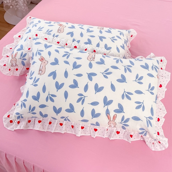 91家纺网 家纺一手货源 找家纺 玉元坊 2025春夏新款公主风全棉纯棉花边被套床单四件套 树叶兔