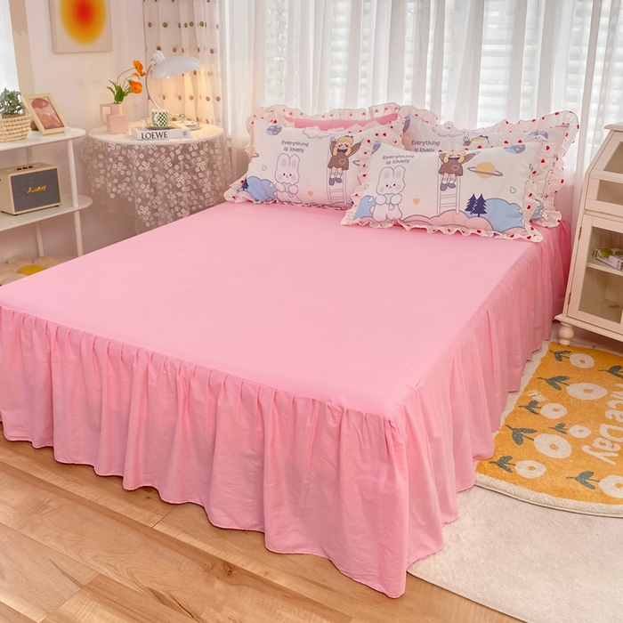 91家纺网 家纺一手货源 找家纺 玉元坊 2025春夏新款公主风全棉纯棉花边被套床单四件套 兔高高