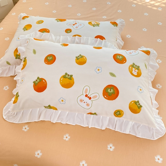 91家纺网 家纺一手货源 找家纺 玉元坊 2025春夏新款公主风全棉纯棉花边被套床单四件套 喜事兔