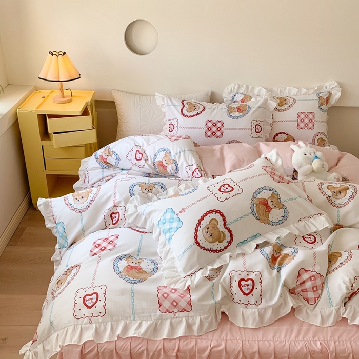 91家纺网 家纺一手货源 找家纺 玉元坊 2025春夏新款公主风全棉纯棉花边被套床单四件套 夏日乐园