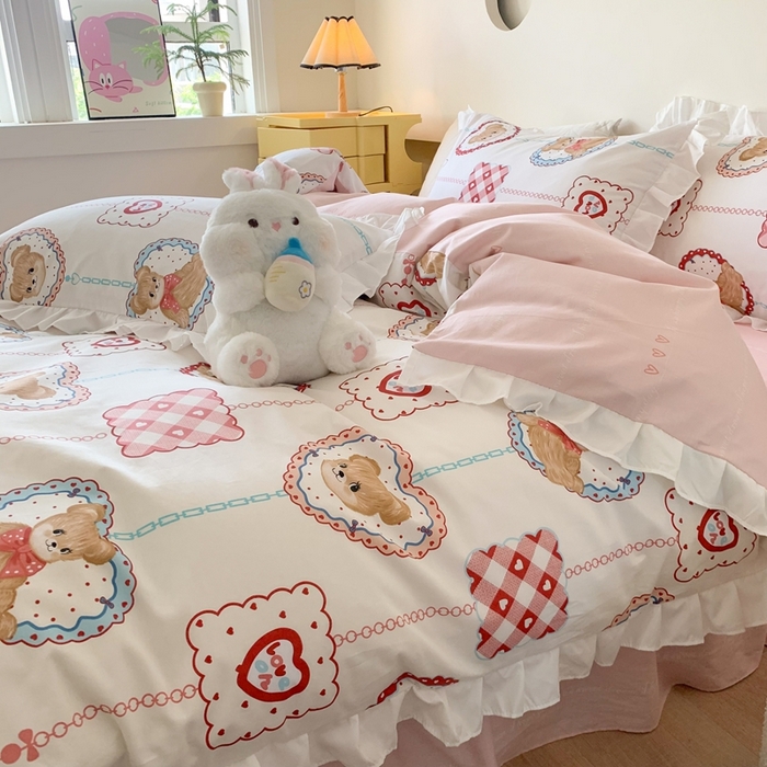 91家纺网 家纺一手货源 找家纺 玉元坊 2025春夏新款公主风全棉纯棉花边被套床单四件套 夏日乐园