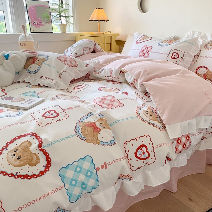 91家纺网 家纺一手货源 找家纺 玉元坊 2025春夏新款公主风全棉纯棉花边被套床单四件套 夏日乐园