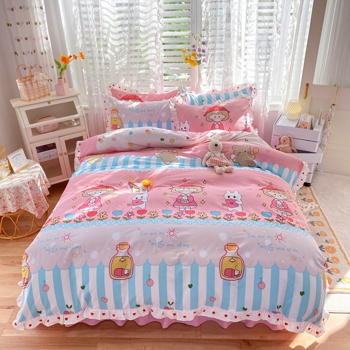 玉元坊 2025春夏新款公主风全棉纯棉花边被套床单四件套 小公主