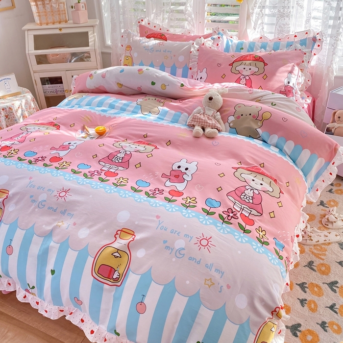 91家纺网 家纺一手货源 找家纺 玉元坊 2025春夏新款公主风全棉纯棉花边被套床单四件套 小公主