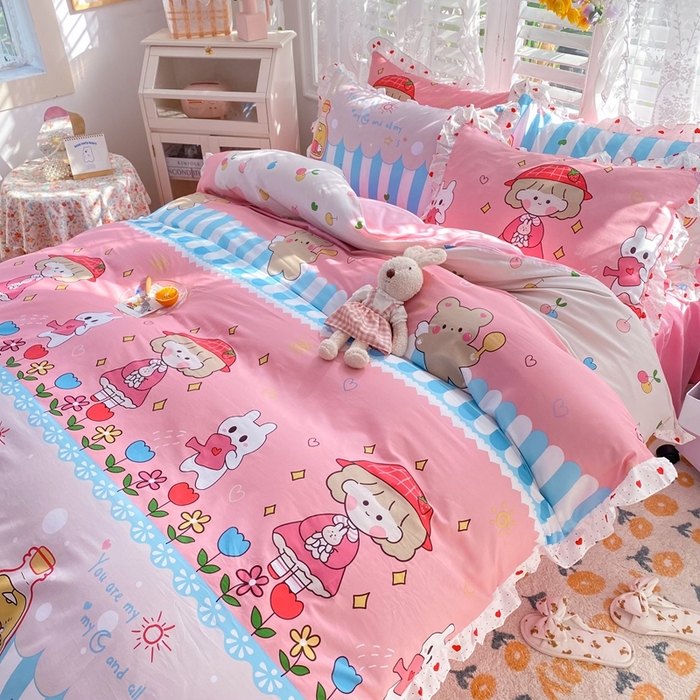 91家纺网 家纺一手货源 找家纺 玉元坊 2025春夏新款公主风全棉纯棉花边被套床单四件套 小公主