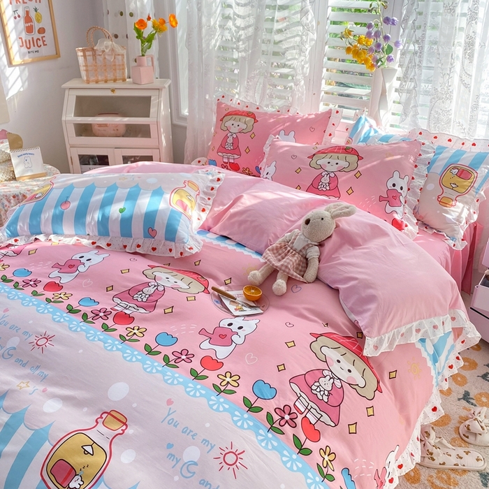 91家纺网 家纺一手货源 找家纺 玉元坊 2025春夏新款公主风全棉纯棉花边被套床单四件套 小公主