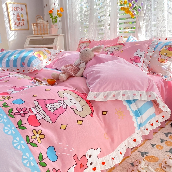 91家纺网 家纺一手货源 找家纺 玉元坊 2025春夏新款公主风全棉纯棉花边被套床单四件套 小公主