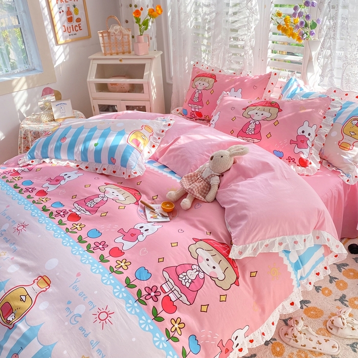 91家纺网 家纺一手货源 找家纺 玉元坊 2025春夏新款公主风全棉纯棉花边被套床单四件套 小公主