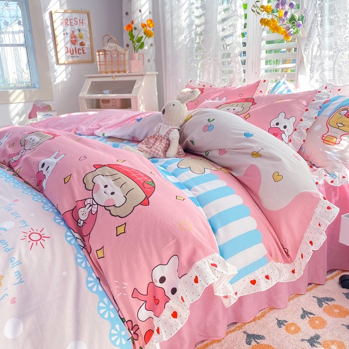 91家纺网 家纺一手货源 找家纺 玉元坊 2025春夏新款公主风全棉纯棉花边被套床单四件套 小公主