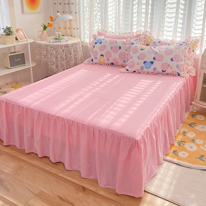 91家纺网 家纺一手货源 找家纺 玉元坊 2025春夏新款公主风全棉纯棉花边被套床单四件套 小红花