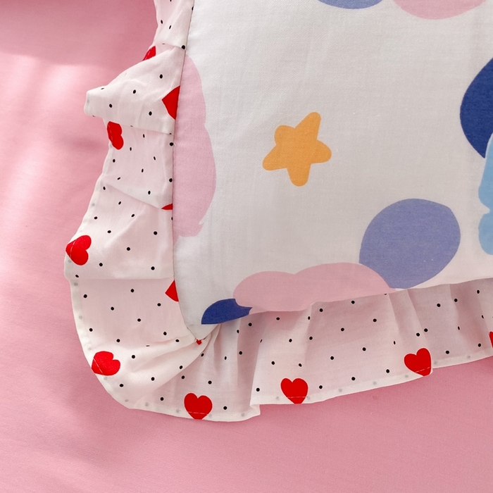 91家纺网 家纺一手货源 找家纺 玉元坊 2025春夏新款公主风全棉纯棉花边被套床单四件套 小红花