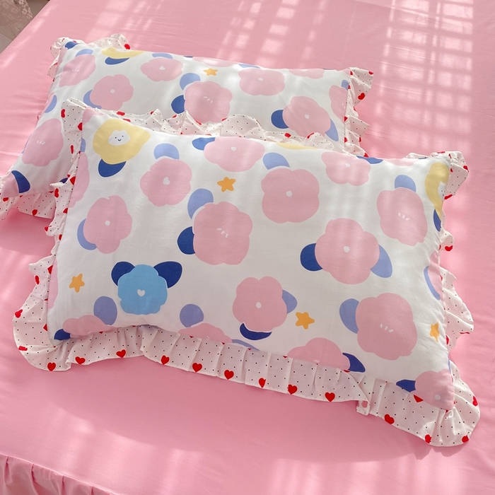 91家纺网 家纺一手货源 找家纺 玉元坊 2025春夏新款公主风全棉纯棉花边被套床单四件套 小红花