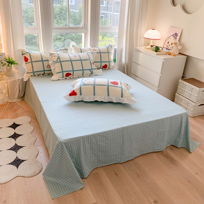 91家纺网 家纺一手货源 找家纺 玉元坊 2025春夏新款公主风全棉纯棉花边被套床单四件套 心心格