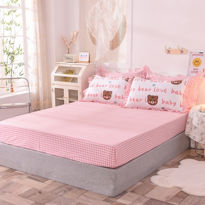 91家纺网 家纺一手货源 找家纺 玉元坊 2025春夏新款公主风全棉纯棉花边被套床单四件套 熊宝宝