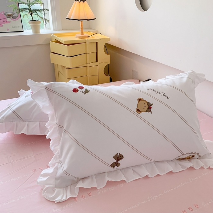 91家纺网 家纺一手货源 找家纺 玉元坊 2025春夏新款公主风全棉纯棉花边被套床单四件套 悠然小贝