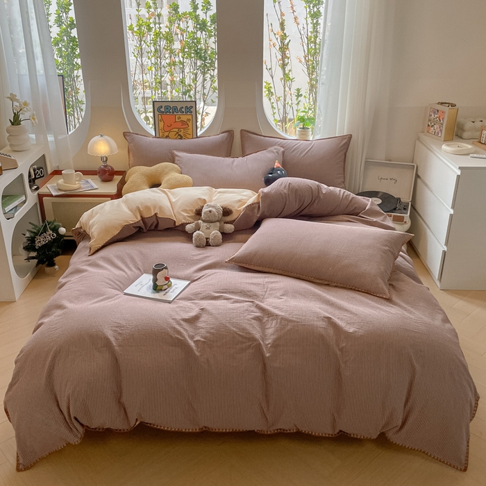 91家纺网 家纺一手货源 找家纺 （总）雅居纺2025新款贝壳边色织水洗棉四件套