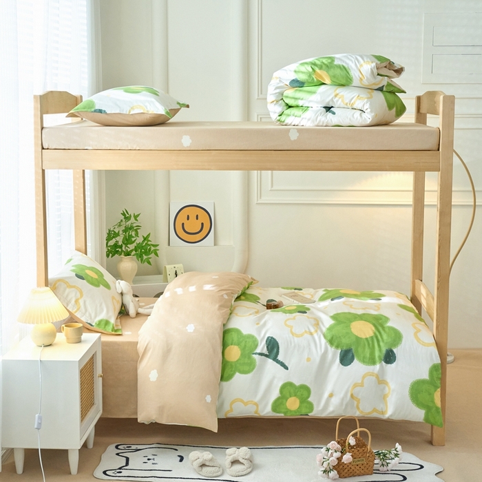 91家纺网 家纺一手货源 找家纺 （总）珂博家纺 2025新款12868全棉纯棉小清新印花学生宿舍上下铺三件套