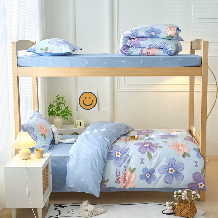 91家纺网 家纺一手货源 找家纺 （总）珂博家纺 2025新款12868全棉纯棉小清新印花学生宿舍上下铺三件套