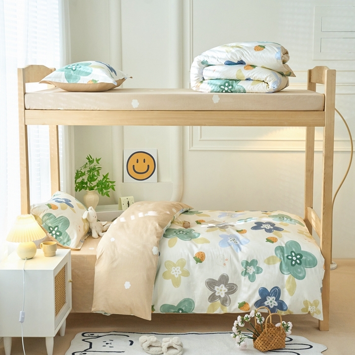 珂博家纺 2025新款12868全棉纯棉小清新印花学生宿舍上下铺三件套 春暖花开